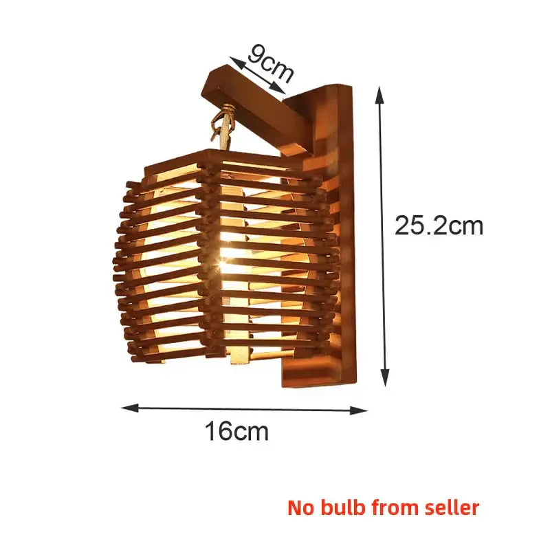 Warm-toned bamboo wall sconce light with woven wood slat design and rectangular mounting bracket for corridor use