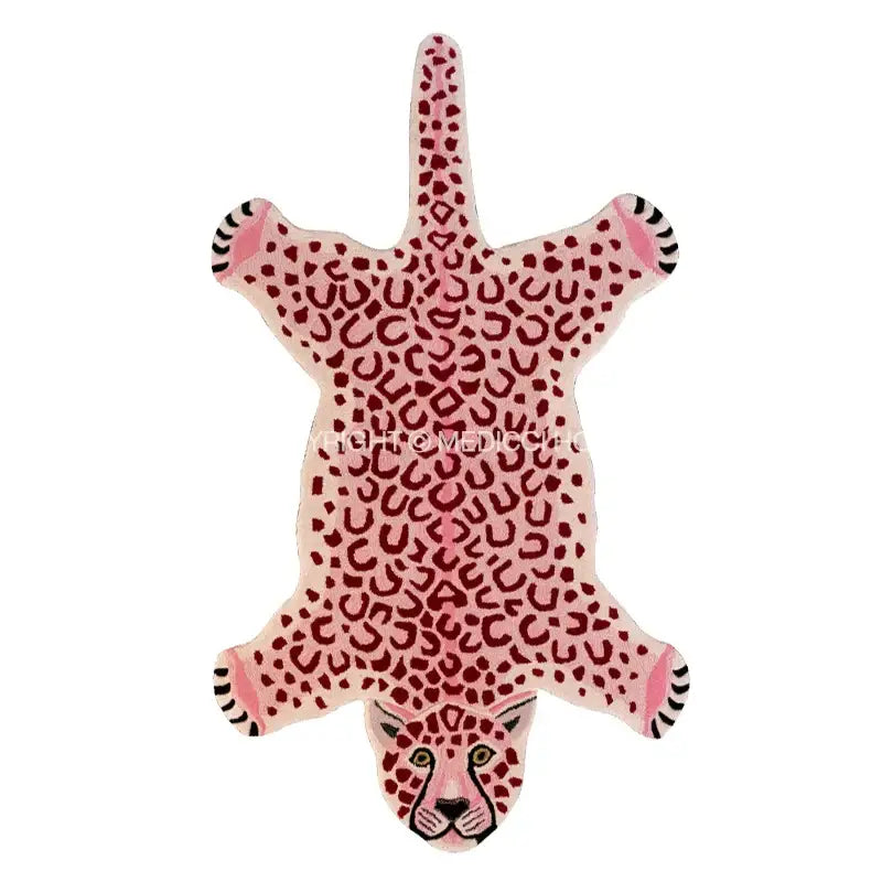 Pink leopard-print boho black bear rug with floral embroidery and cartoon paws for bedroom decorbites boho black use