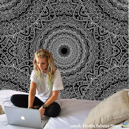 Boho black and white mandala tapestry with intricate swirling patterns wall hanging for bedroom decorbites indian mandala