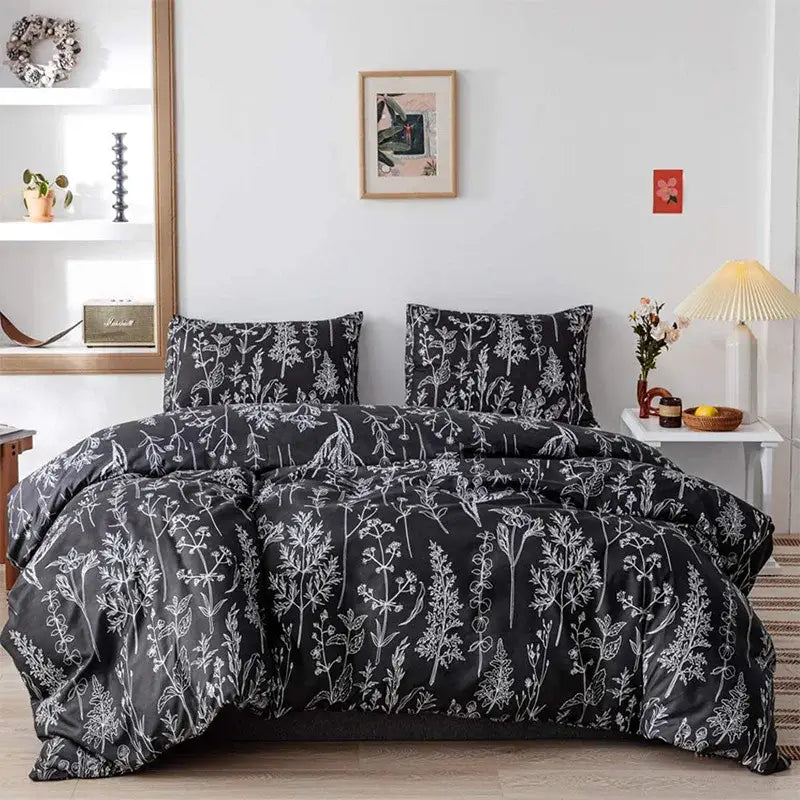 Black duvet cover with white botanical illustrations in decorbites boho chic stripe black and white snowflake bedding set microfiber