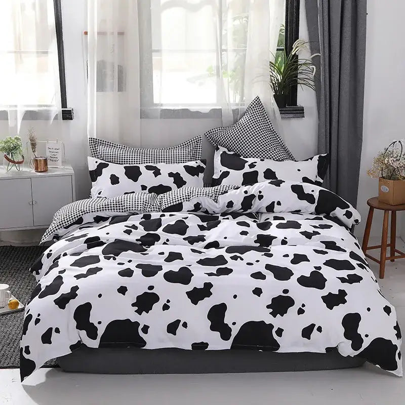 Black and white cow print bedding set with bold pattern in decorbites boho chic stripe microfiber for bedroom decor