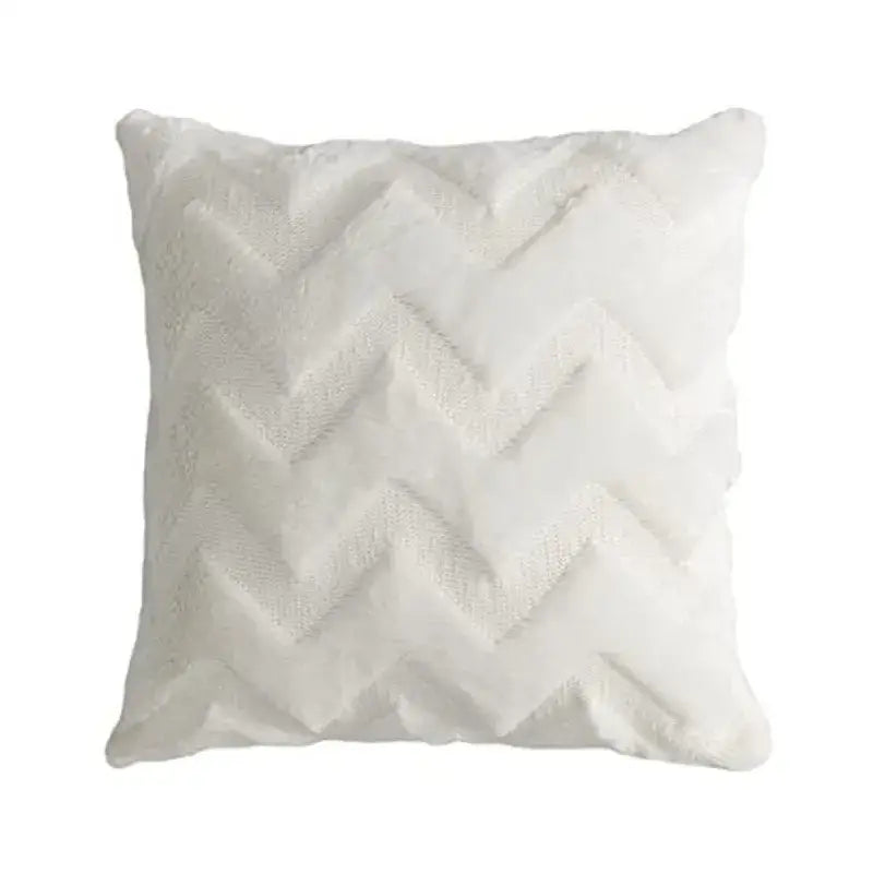 White faux fur throw pillow cover with textured chevron pattern boho chic pillow for bedroom decorbites decor
