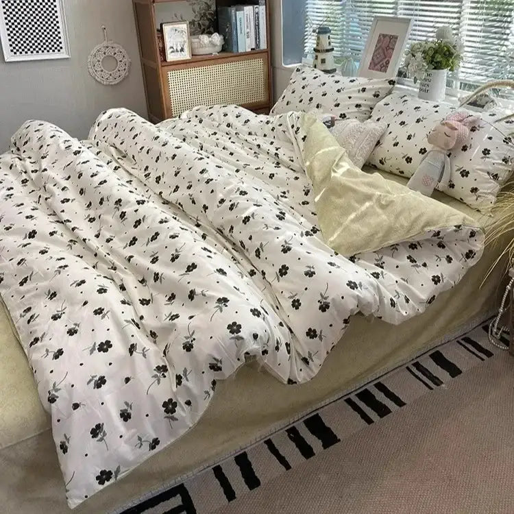 White duvet cover from decorbites boho cotton printed bedding set with black floral pattern and soft cotton texture
