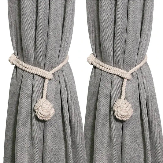 Boho cream decorbites handwoven cotton curtain tieback with knotted tassel design for living room decor