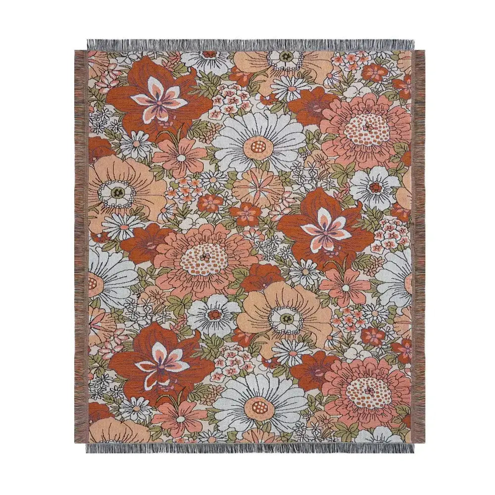 Boho floral sofa throw blanket with terracotta cream woven floral pattern and fringed edges for living room decorbites boho floral decor