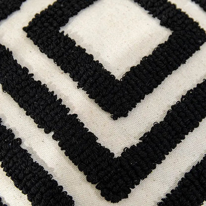 Bohob geometric tufted black and cream cushion cover with textured woven stripes for living room decorbites decor
