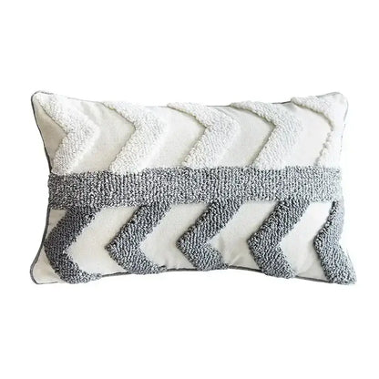 Boho geometric tufted pillow cover set of 4 with white base gray chevron tufting and textured knit cushion cover band