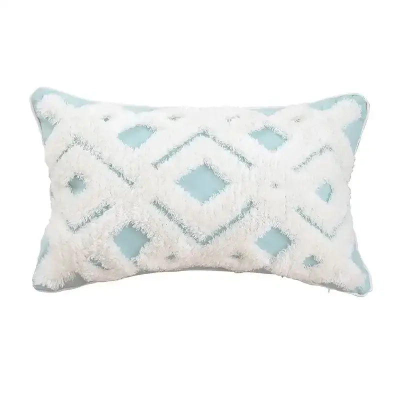 Boho geometric tufted pillow cover with light blue base and white textured patterns for living room decorbites set of 4