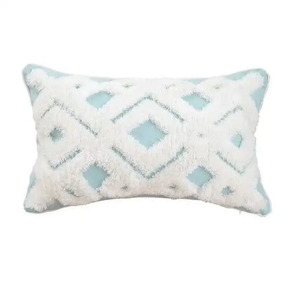 Boho geometric tufted pillow cover with light blue base and white textured patterns for living room decorbites set of 4