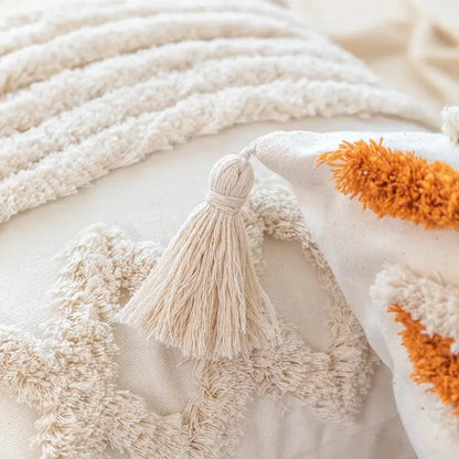 Cream-colored tassel with soft textured yarn on decorbites geometric tufted pillow cover cushion cover set of 4