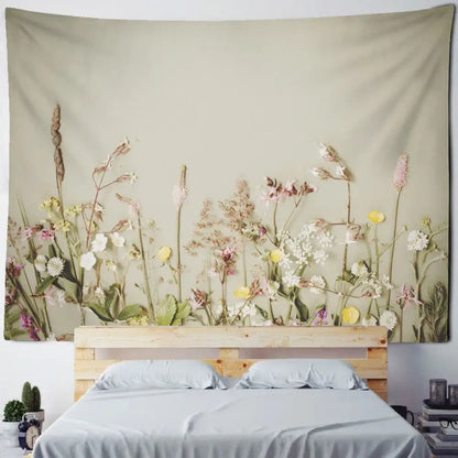 A boho green leaf tapestry bedroom wall hanging decorbites boho green soft beige wildflower print decor