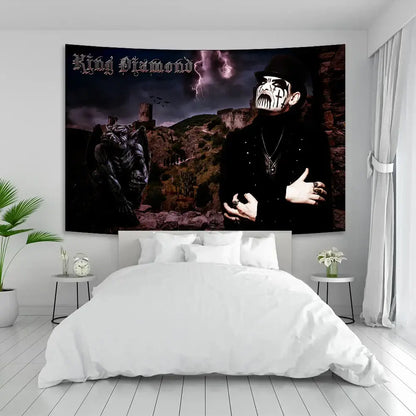 Black king diamond tapestry with boho hippie king portrait in white and red for bedroom wall decorbites boho hippie style
