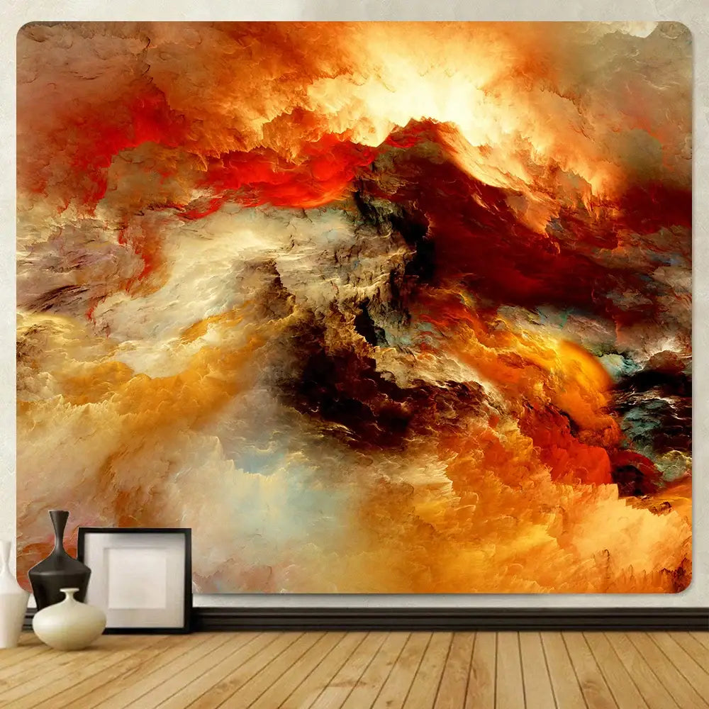 Boho red and gold cloud home tapestry with vibrant swirling clouds in fiery reds and deep browns for bedroom decorbites cloud home
