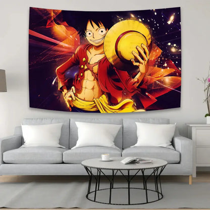 Vibrant boho red and white piece character canvas tapestry featuring monkey d for bedroom decorbites anime decor