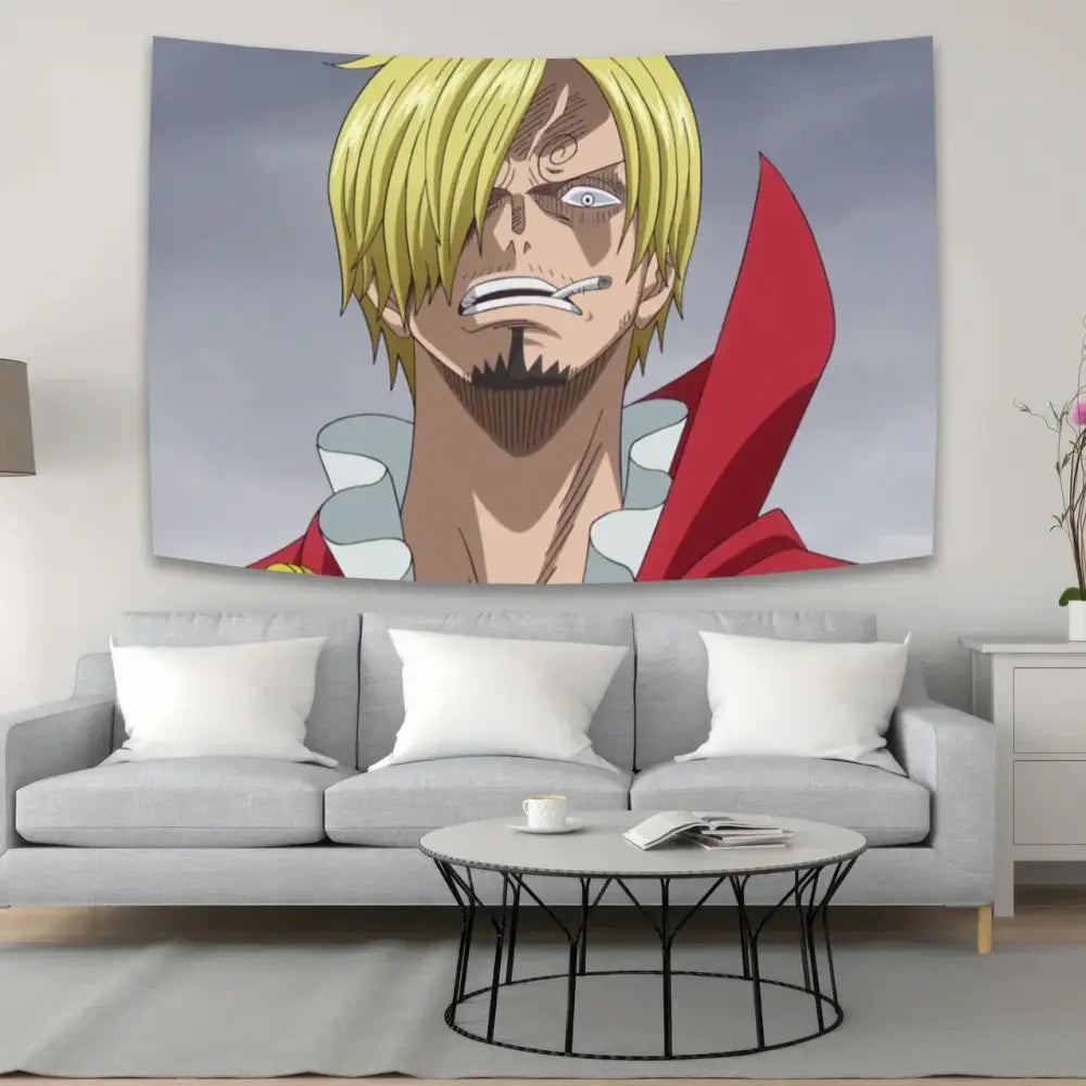 Boho red and white one piece character canvas tapestry featuring a close-up monkey d portrait for bedroom decorbites anime decor