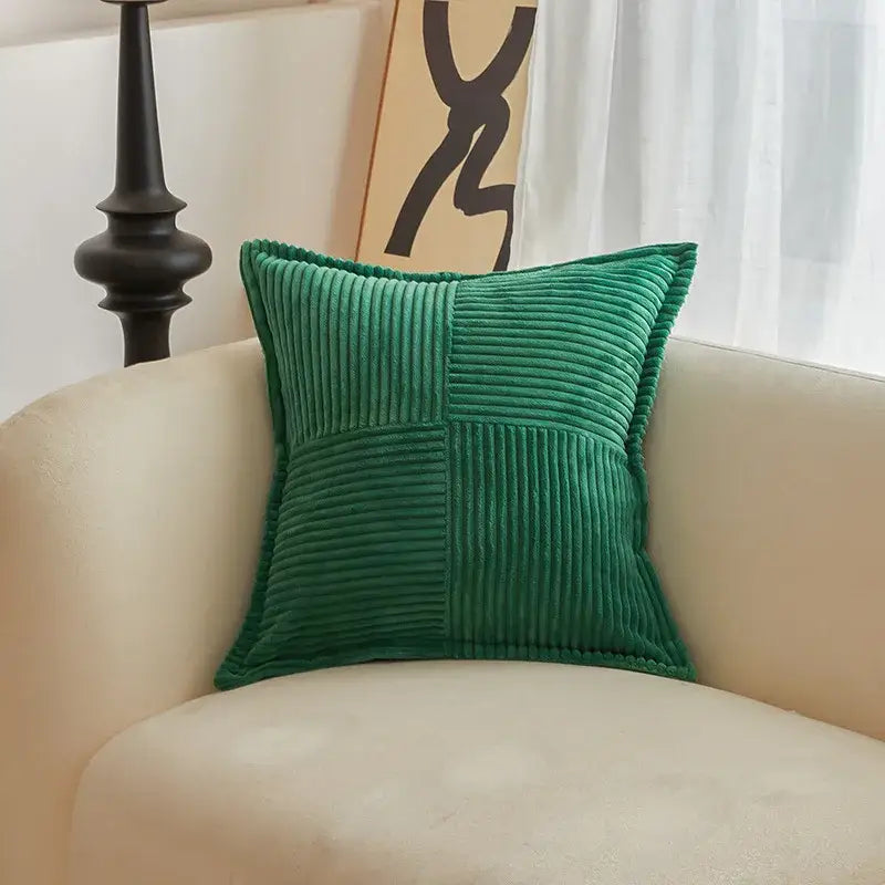 Emerald green corduroy throw pillow with quilted patchwork design for decorbites boho striped pillow covers decor
