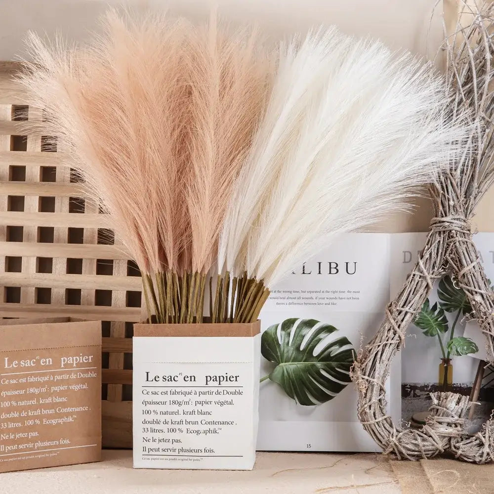 A bouquet of decorbites fluffy pampas grass in soft blush and beige hues for living room decor