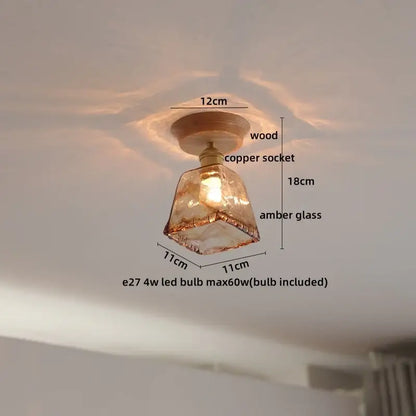 Boho woven rattan wood led ceiling light with warm amber glass pendant and copper wood led soft glow decorbites copper wood