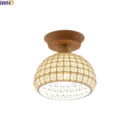 Boho woven rattan wood led ceiling light with warm tones and geometric patterns for bedroom decorbites copper wood led