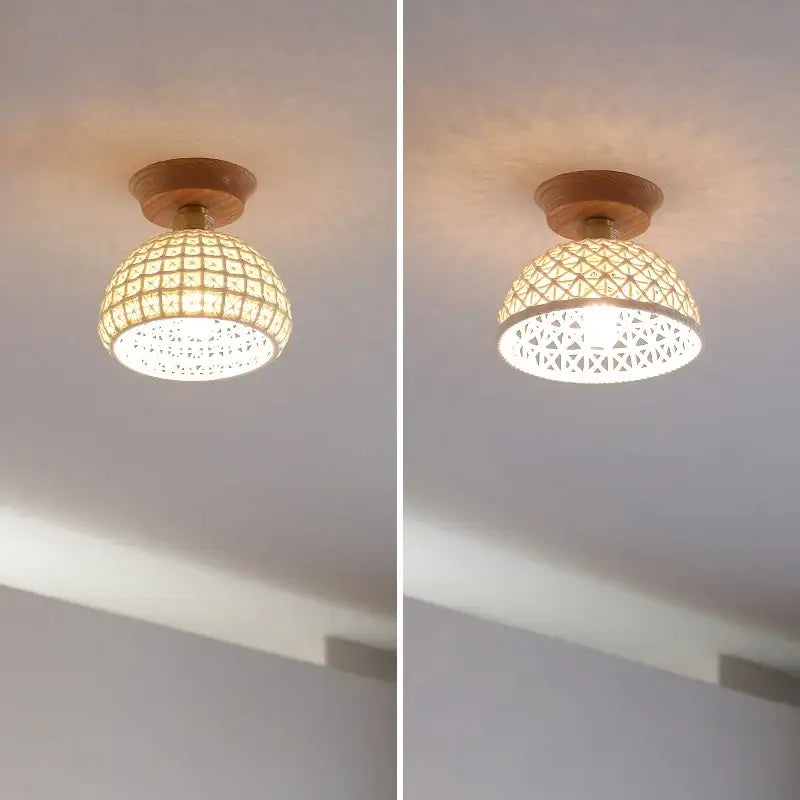 Boho woven rattan wood led ceiling light with warm tones and geometric cutouts for bedroom decorbites copper wood led decor