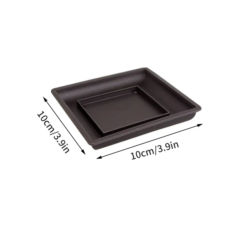 Black rectangular bonsai plant pot with a smaller inset tray measuring 10cm for succulents and outdoor plants