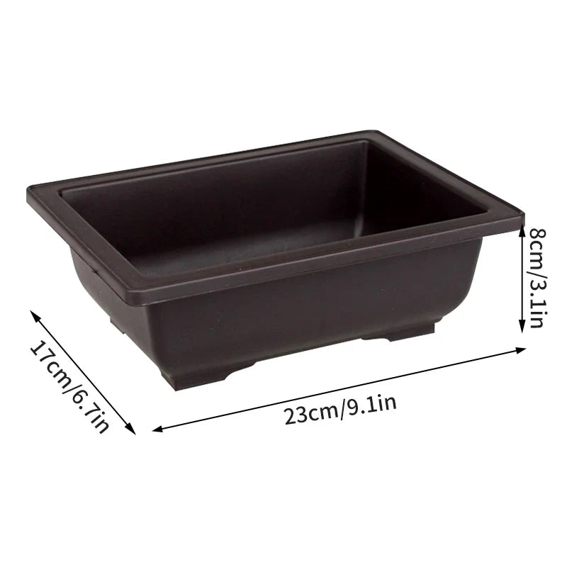 Dark brown rectangular plastic plant pot with rounded corners and shallow wide interior for para plantas and pot flowerpots