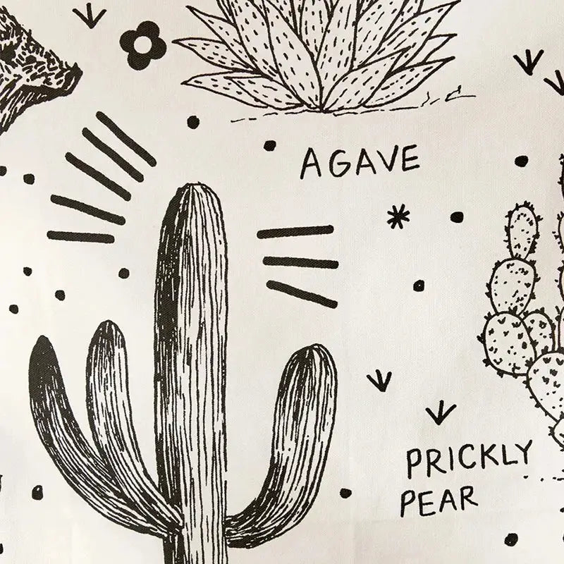 Black ink botanical floral illustration of a tall segmented cactus wall hanging for decorbites desert species decor