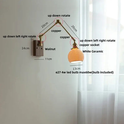 Adjustable copper wall light with white ceramic lampshade decorbites ceramic led wall light for bedroom decor