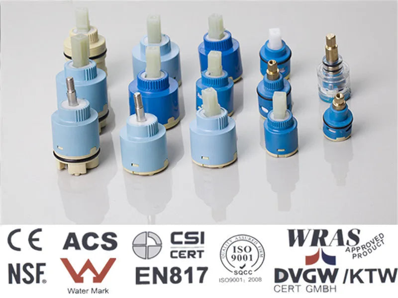 Blue plastic faucet cartridges with brass fittings and white ceramic stems for brass antique bathroom sink faucet
