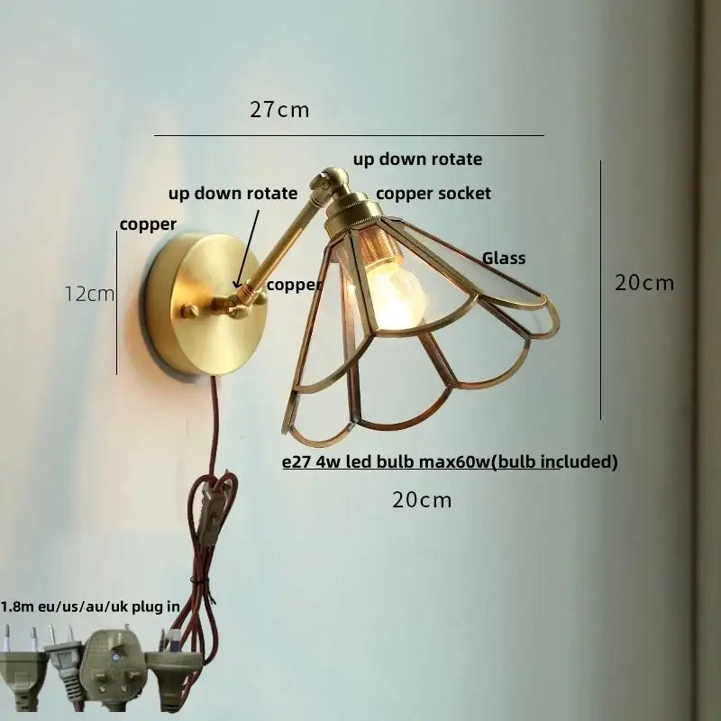 Copper-finished brass wall light with clear glass shade and adjustable arm ideal for bedroom reading decorbites clear glass