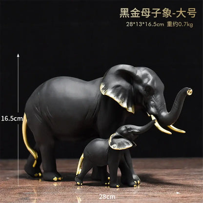Black and gold brass elephant art decor mother and calf sculpture set for living room by decorbites elephant art