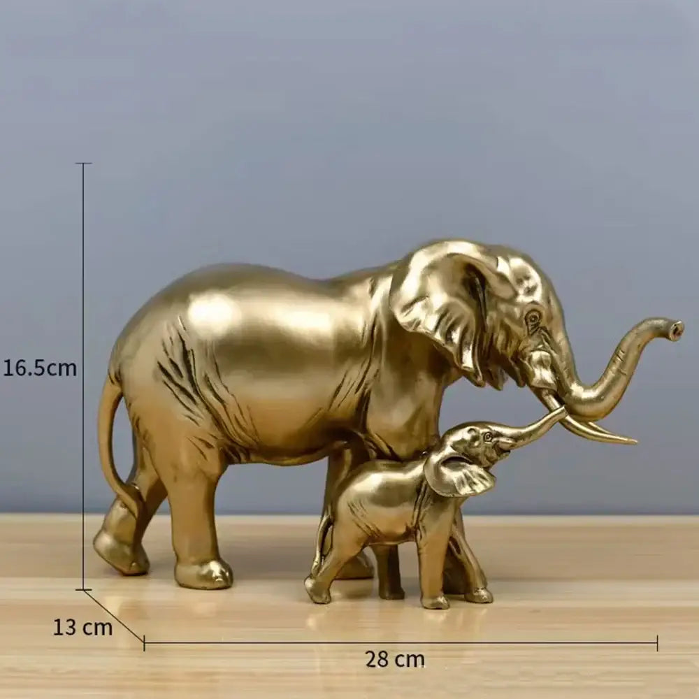 Golden metallic brass elephant art decor featuring intricately detailed mother and calf sculpture for living room by decorbites elephant art