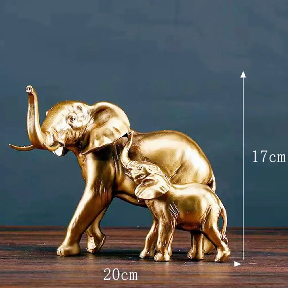 Golden metallic brass elephant art decor mother and calf sculpture 17cm tall 20cm wide for living room decorbites elephant art