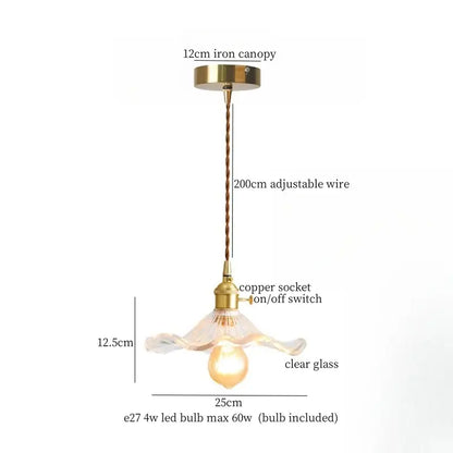 A brass glass lotus pendant lamp with a clear glass shade and adjustable copper wire for dining room decorbites brass glass
