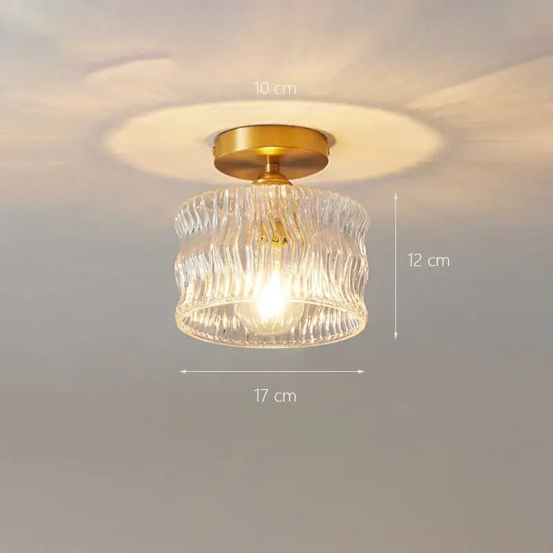 Clear textured glass shade pendant ceiling lamp with brass gold-toned metal base for kitchen lights