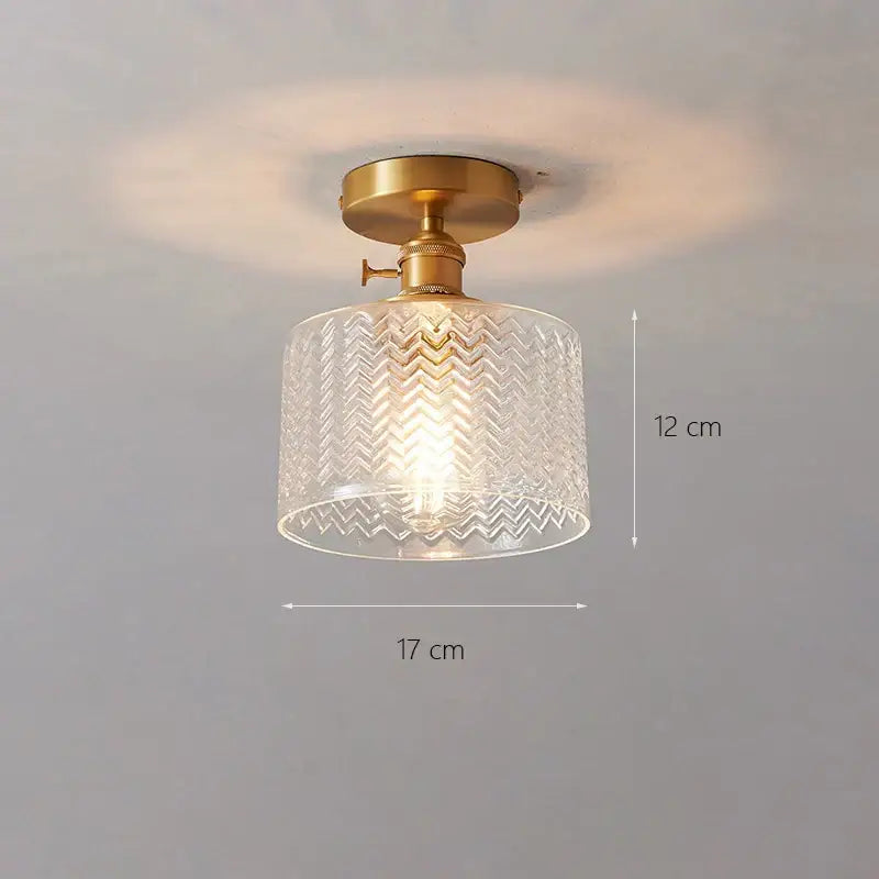 Brass glass shade pendant ceiling lamp with embossed chevron pattern and gold-toned metal base for kitchen lights