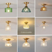 Brass glass shade pendant ceiling lamp with multicolored patterned glass shades for kitchen ceiling lighting