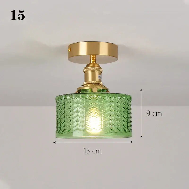 Green textured glass shade pendant ceiling lamp with brass-finished mounting base for kitchen lighting