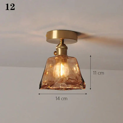 Brass glass shade pendant ceiling lamp with warm amber textured glass and brass metal base for kitchen lights