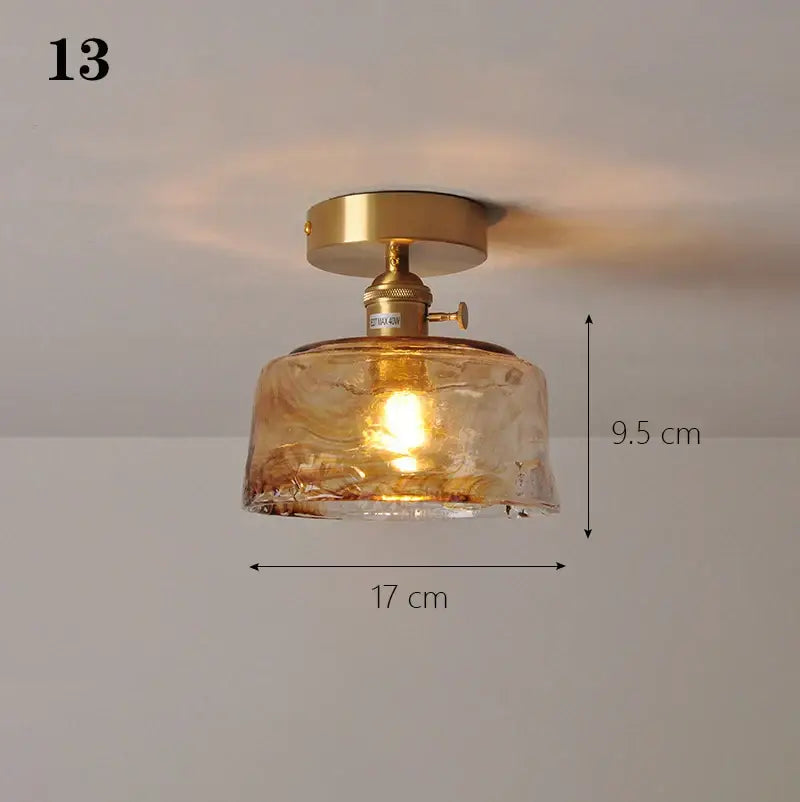 Brass glass shade pendant ceiling lamp with warm-toned amber glass and brass finish for kitchen lights