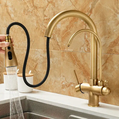 Brass kitchen faucet with pull down black hose and water filter tap by decorbites brass kitchen for modern kitchens