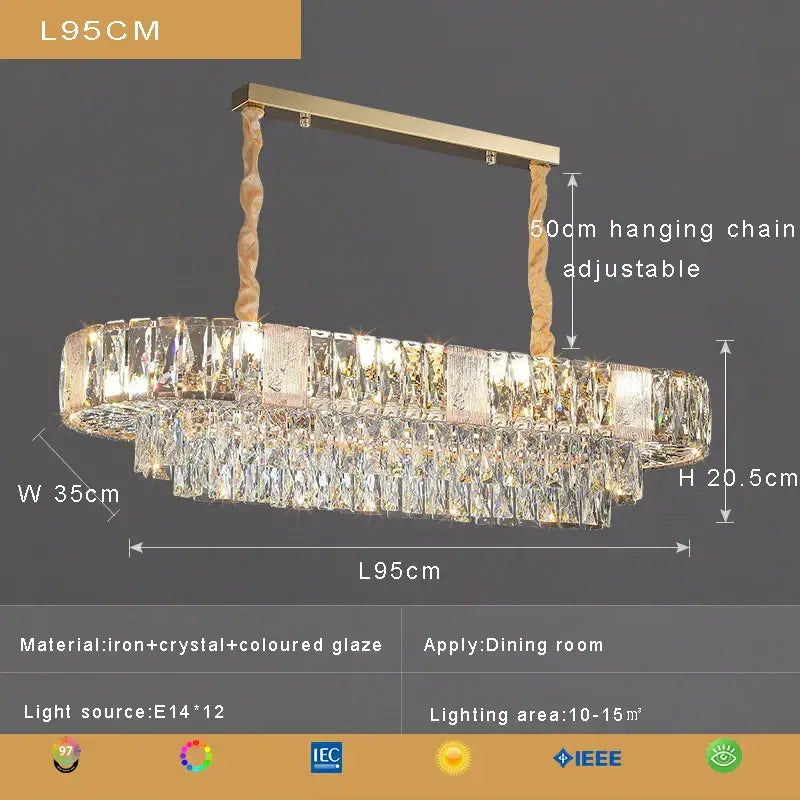 Brass multi tiered decorbites crystal ceiling chandelier with gold toned oval frame and faceted crystal accents
