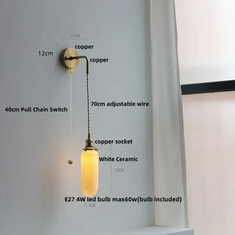 Brass petal glass decorbites adjustable led wall light with brass copper mounting and white ceramic shade emitting warm light