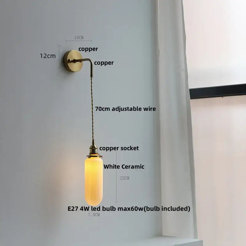 Copper-finished wall light with white ceramic lampshade and adjustable wire from brass petal decorbites adjustable led collection