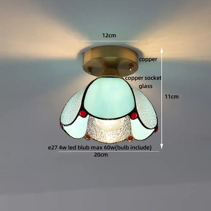 Brass red butterfly glass led ceiling light with copper finish and stained glass shade in teal and frosted decorbites butterfly glass design