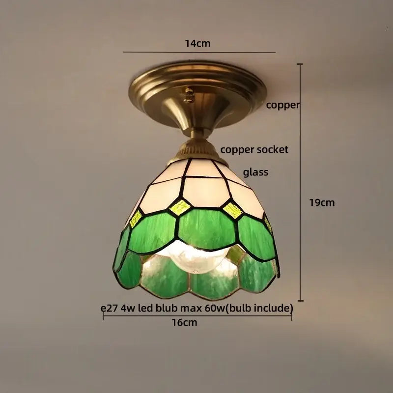Green and cream stained glass pendant ceiling light with copper hardware decorbites butterfly glass led bedroom decor