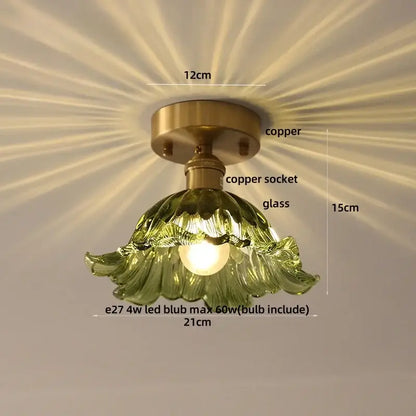 Brass red butterfly glass led ceiling light with copper base and elegant green flower-shaped shade for bedroom decorbites decor