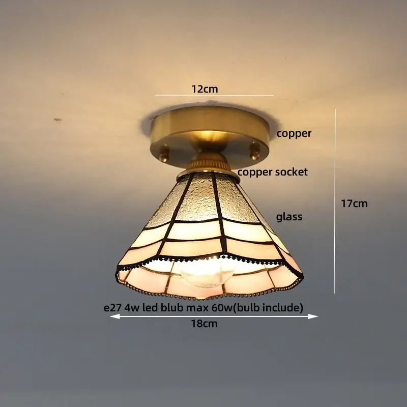 Brass red butterfly glass led ceiling light with vintage tiffany-style amber glass shade and copper base for bedroom decorbites decor