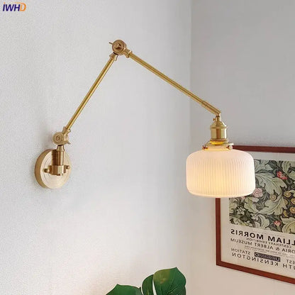 Brass-finished adjustable wall lamp with ribbed frosted glass shade by decorbites ceramic copper led for bedroom sconce decor