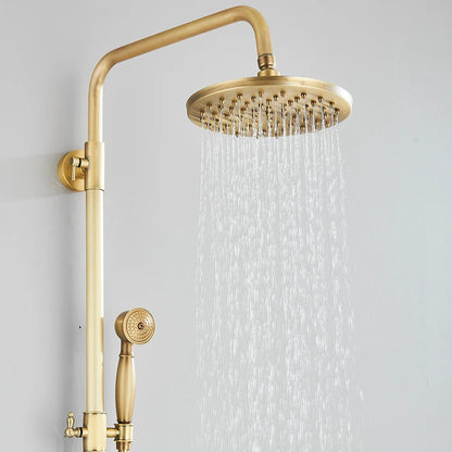 Brass shower faucet set wall mount with antique brass finish rainfall shower head handheld sprayer and vertical rail